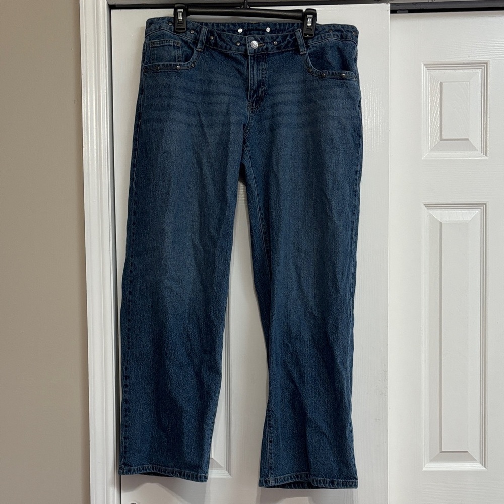 No Boundaries Women's Low Rise Straight Leg Jeans in Deep Blue